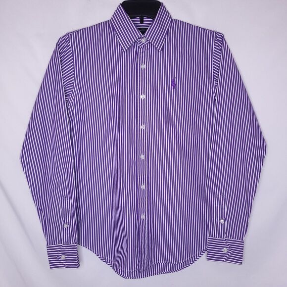 Ralph Lauren Shirt Womens 4 Striped Purple, White Pony Slim Fit - Picture 2 of 10